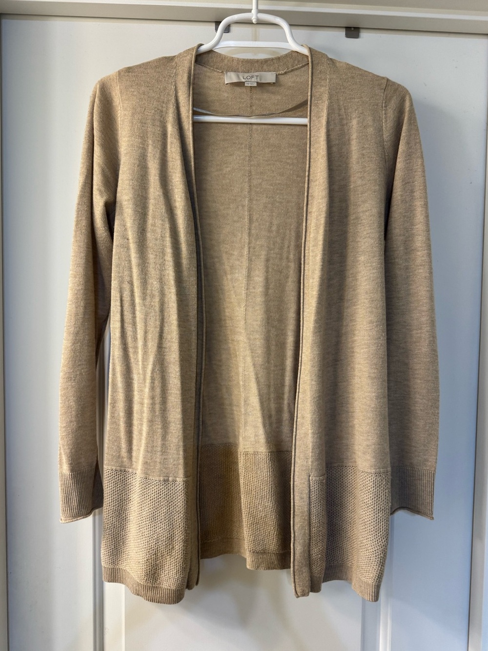 LOFT Light Beige Open-Front Knit Cardigan